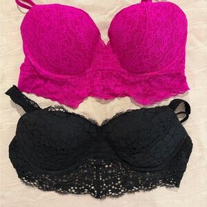 PINK Victoria's Secret Lace Longline Bra Duo - Hot Pink & Black